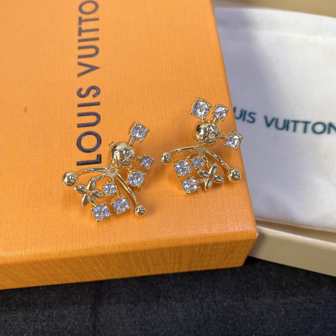 Louis Vuitton Elegant Gold and Crystal Earrings